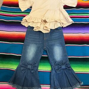 Baby Denim Bow Flared Jeans & Shirt